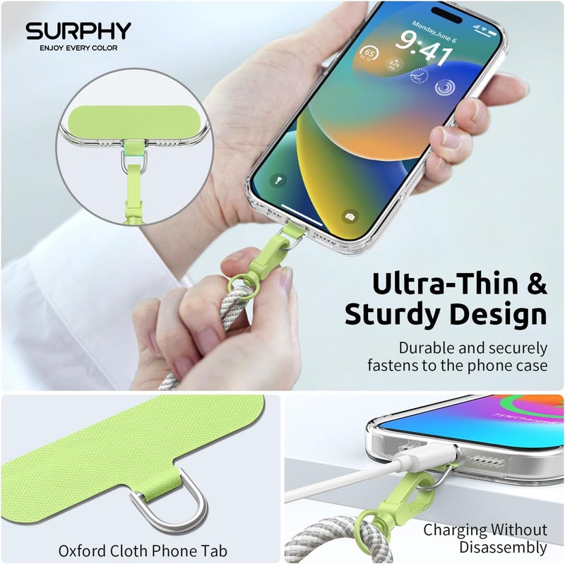 SURPHY Phone Lanyard, Adjustable Phone Strap Crossbody with 2 Pack Phone Tether Tab, Premium Metal Buckles and Two-Color Braided Cell Phone Lanyard Crossbody for Women and Men, Gray & White - Image 4